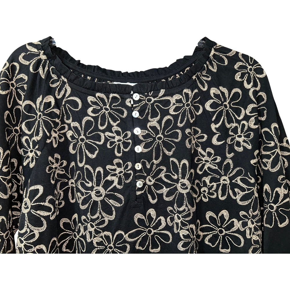 J. Jill Womens Black Embroidered Floral Long Sleeve Button Front Top Small - Picture 2 of 5